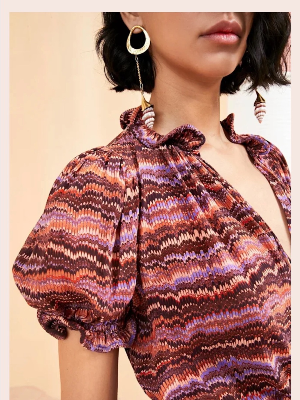 Ulla Johnson Multi-Color Ruffle-Neck Puff Sleeve Blouse - Picture 2 of 12